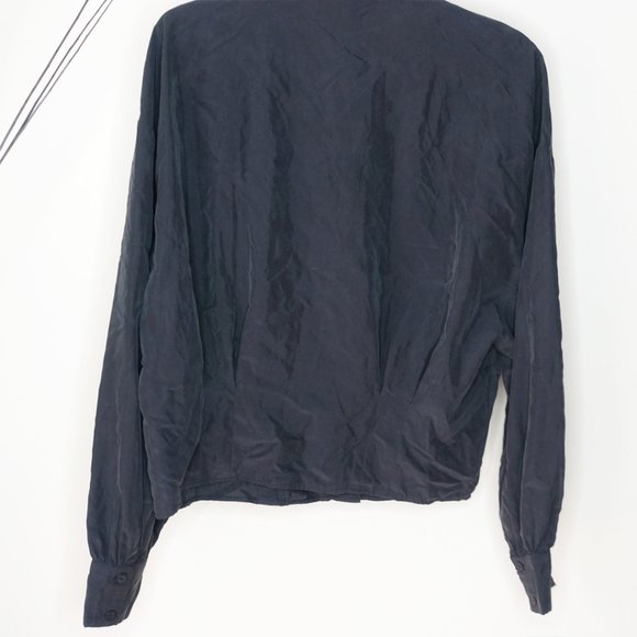 Zara Cropped Button Up Dark Gray Blouse - Picture 2 of 5